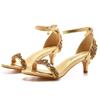Light Mouth One-length Strap Golden Rhinestone Mid-high Heel Sandals Thin Heels Open Toe Strap One-length Strap Banquet Dance Shoes