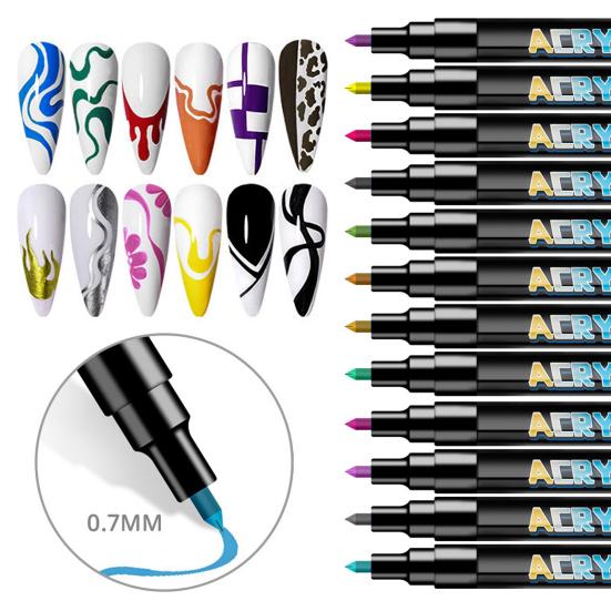Nail Art Pen Set DIY Acrylic Marker for Gel Nails 0.7mm Fine Tip Nail Painting Doodle Pens for Salon Home Use