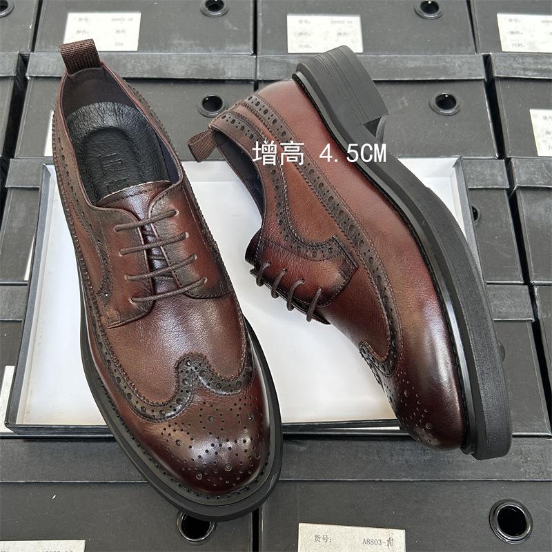 Brock Engraved Leather Shoes Men'S Business Dress Leather Breathable Groom Wedding Men'S Shoes Men'S Leather Shoes Thickness Increase