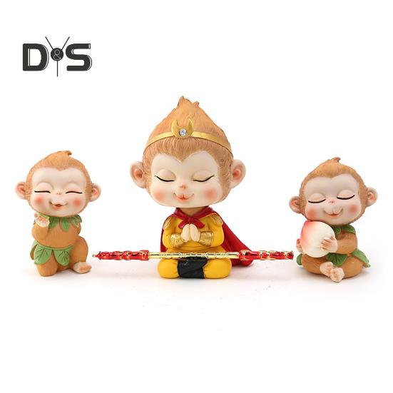 Cartoon Monkey King Figurine Sitting Sleeping Monkey Statue Great Sages Equalling Heaven Sculpture Home Office Car Dashboard Decoration Ornament