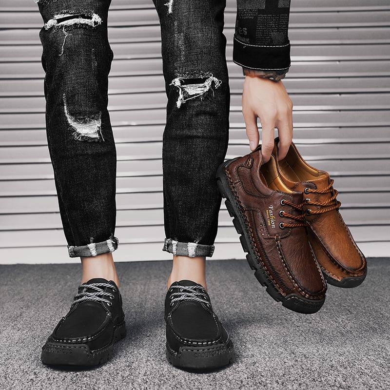 Fashion Hot Sale Soft Sole Dress Shoes Lace-up Luxury Brand Lightweight Loafers Men Leather Casual Walking Shoes New Men Casual Flats