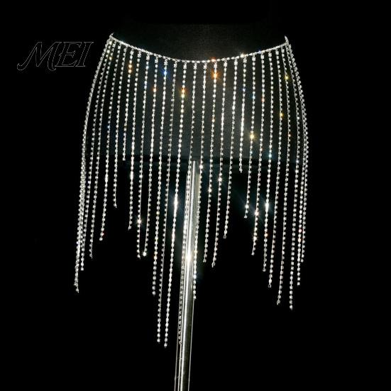Adjustable Waist Chain for Parties Rhinestone Tassel Women, Sparkly Sexy Belly Dance Body Skirt-Style Stage Performance Accessory Hip Accessory,