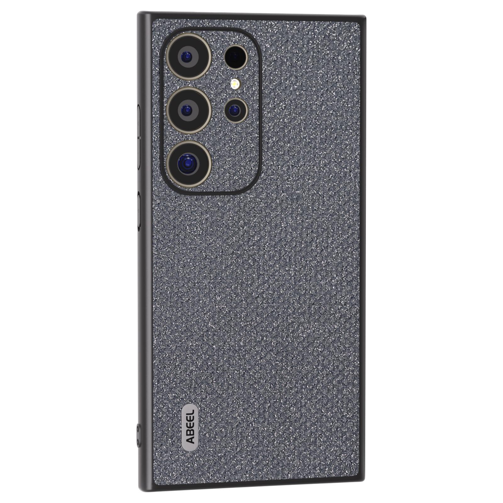 

ABEEL For Samsung Galaxy S24 Ultra Case PU Leather+PC Back TPU Frame Phone Cover Rhinestone Texture Grey