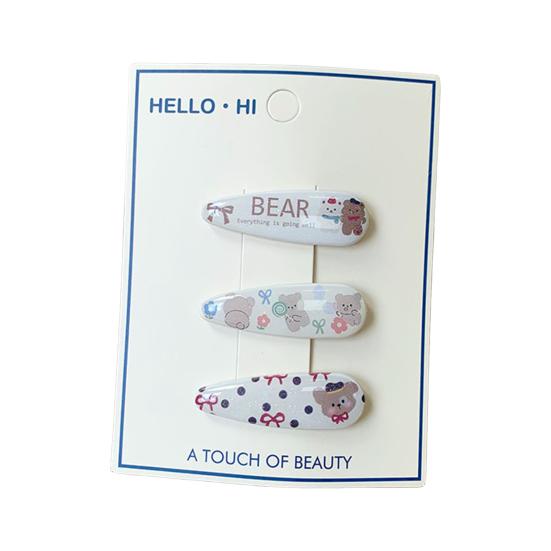 

3Pcs Girl Hairpin Bear Floral Pattern Multiple Styles BB Clip Strong Grip Bang Hair Pins Summer Hair E