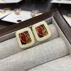 French Retro Square Color Dripping Oil Medieval Oil Painting Stud Earrings Advanced Sense Light Luxury Exquisite Autumn And Winter Earrings Women