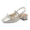 Fashion Summer New Bow Wrapped Sandals Women's Fashion Block Heel Square Toe Shallow Mouth Back Trip Band Kitten Heel Shoes