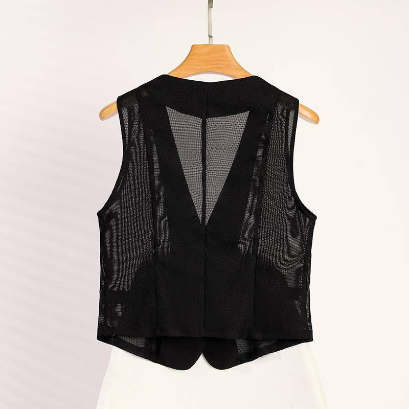 

Летняя майка-сетка с V-образным вырезом для похудения для женщин 2025 L чёрный