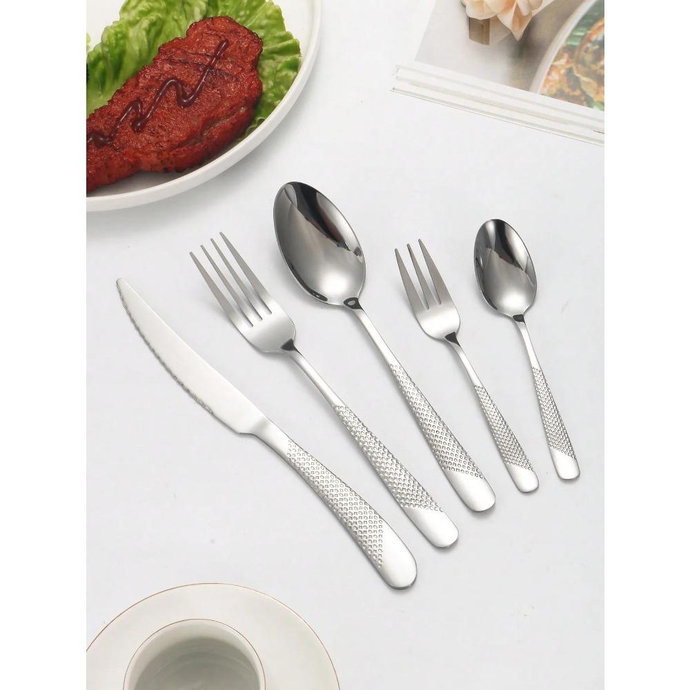 6pc/30pc Stainless steel silver high-end star diamond tableware set knife, fork and spoon dessert fork and spoon