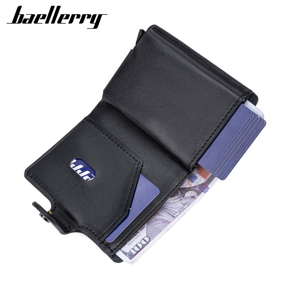 Baellerry Herrenmode Kurze Geldbörse Kartenhalter mit RFID-Schutz Pop-up Antimagnetisches Aluminiumetui mit Druckknopf