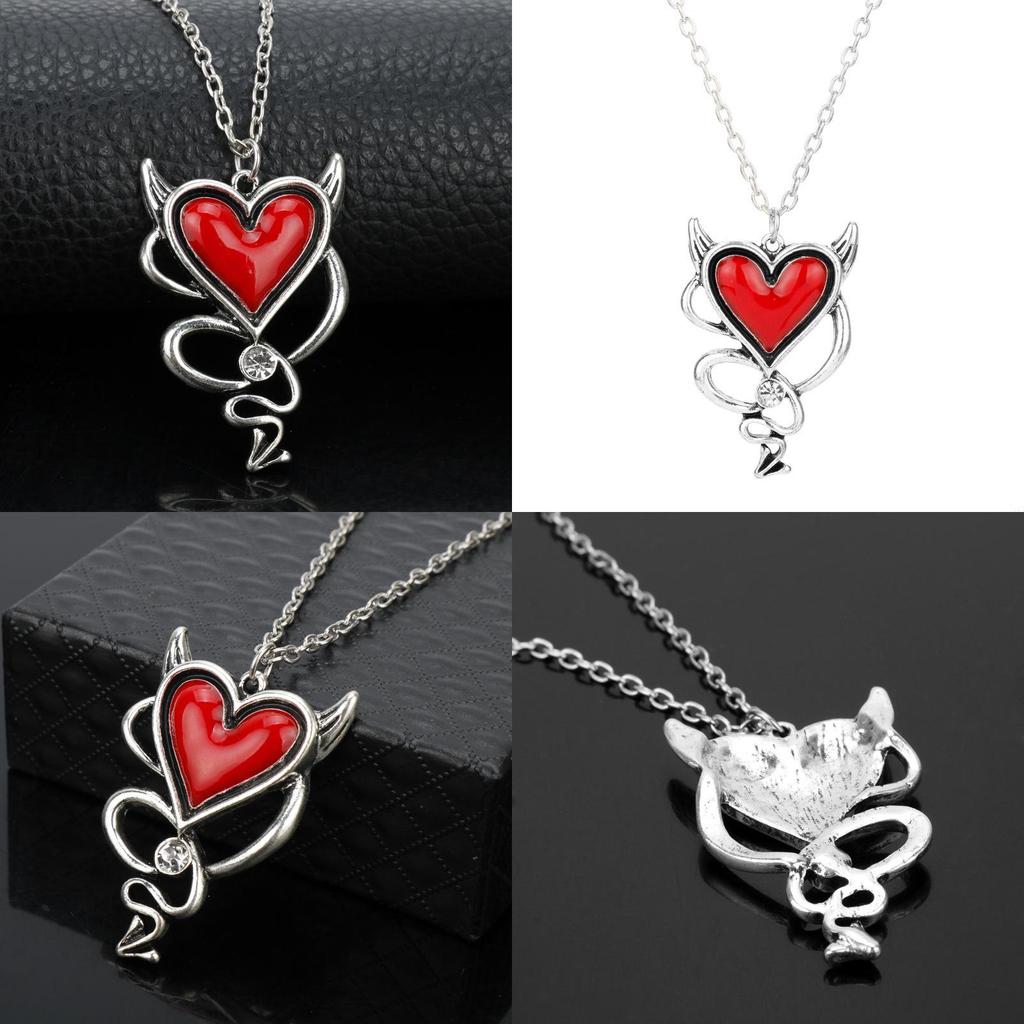 Heart Shaped Alloy Necklace With Red Oil Drop Pendant For Halloween Cosplay And Casual Wear
