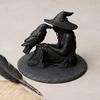 3D Printed Witch Ornament, with Stable Base Matte Black Figurine, Gothic Style Resin Sculpture for Halloween Party Home Decorations