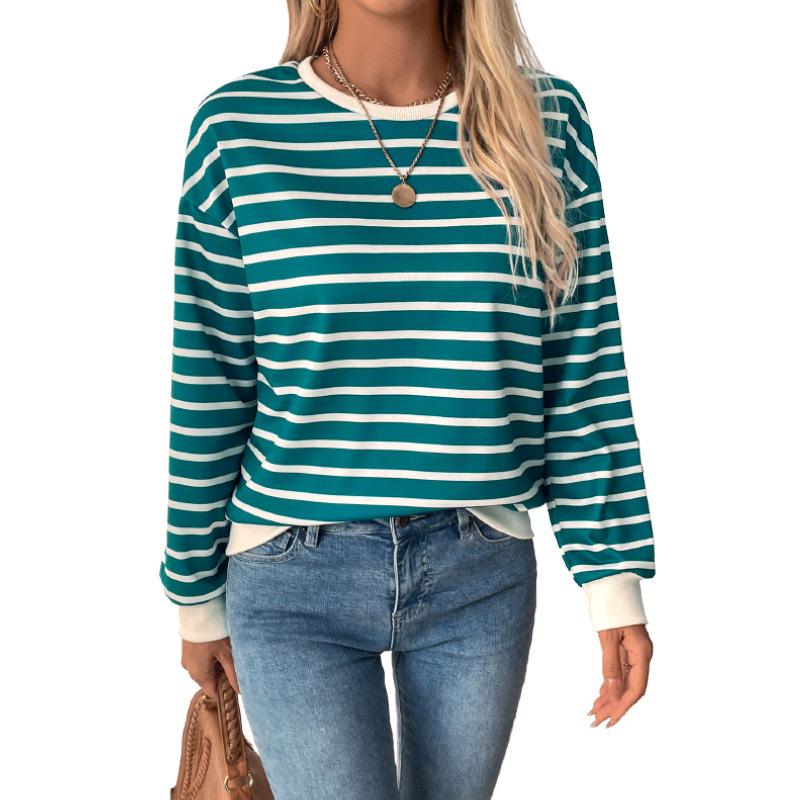 Sweat-shirt de sport ample à manches longues et col rond pour femme