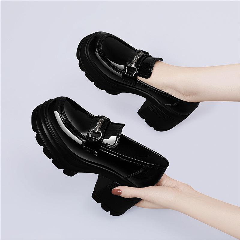 British style loafers retro platform cm one-pedal single shoes women's uniform versatile height increase fashion temperament women's shoes
