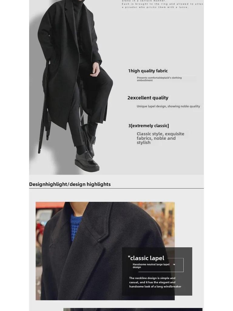 Knielange Woll-Windjacke im japanischen Stil für Herren: Dick, warm, trendig, locker sitzende koreanische Version.