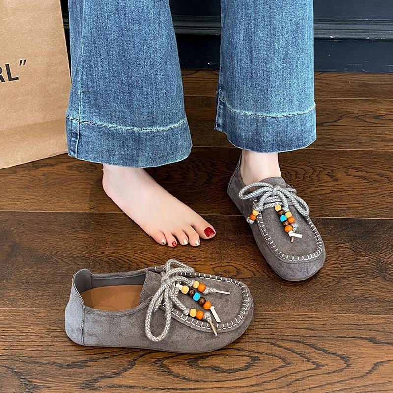Retro women's new autumn flat-bottomed single shoes with one foot, lazy Doudou shoes, casual children
