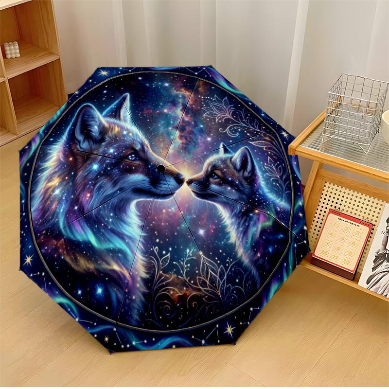 Stained Glass Fox (3) Printed umbrella windproof folding umbrella portable sun and rain umbrella suitable for gifting
