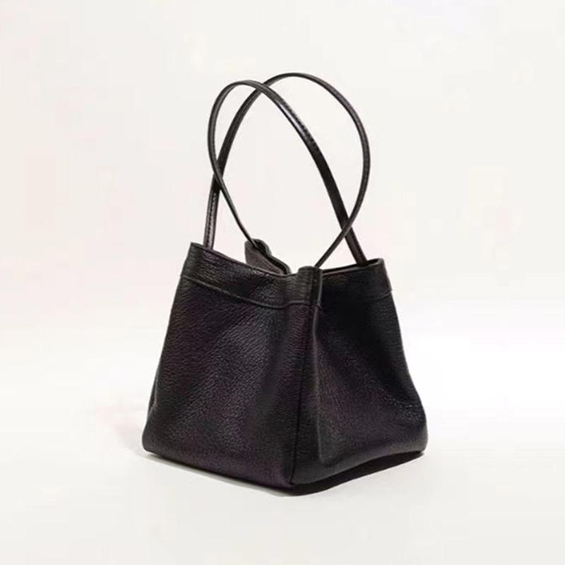 Yogodlns damska jednokolorowa mała górna rączka torebka typu Bucket Vintage PU Leather All-match Chic Tote Bag