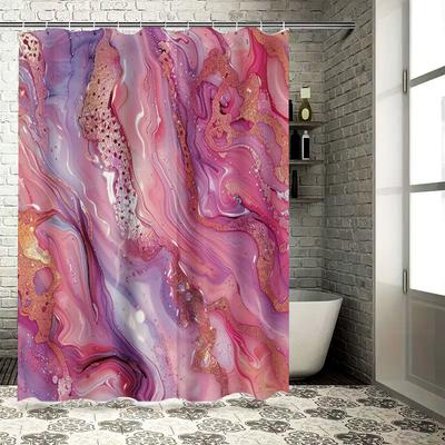 Vibrant Marble Shower CurtainPink Purple with Gold Glitter Modern Decor for Bathrooms Waterproof Bathroom Liner (180x240cm)
