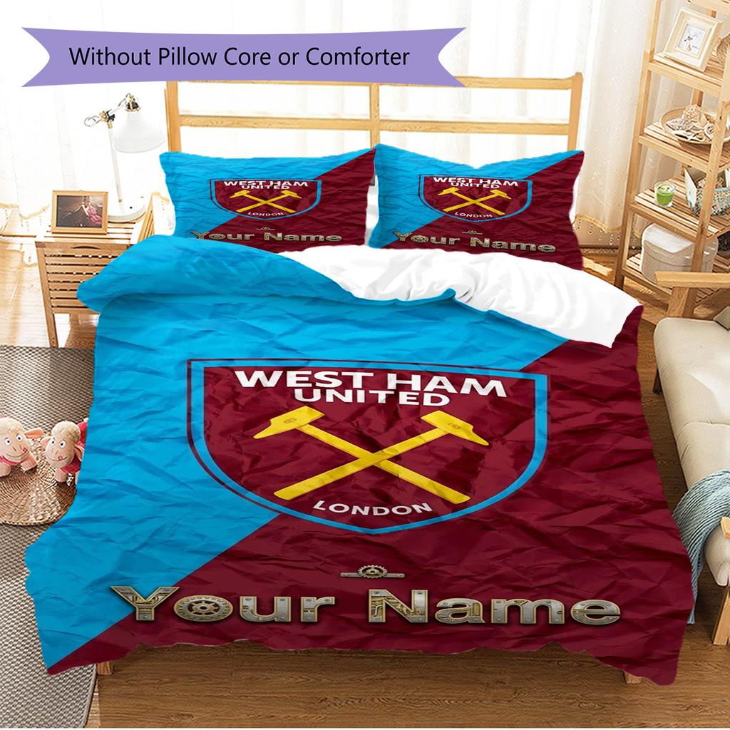 Name Custom West Ham United FC Logo Pattern Bedding Set Quilt Cover Pillowcase Home Decor Gift (1 * duvet cover + 2 * pillowcase, without core)