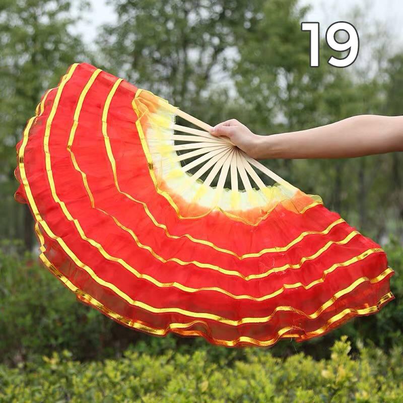 Éventail pliant coloré en soie teinte pour danseuse, éventails en soie imitation pour la pratique, style chinois fait main, accessoires de performance de danse Yangko