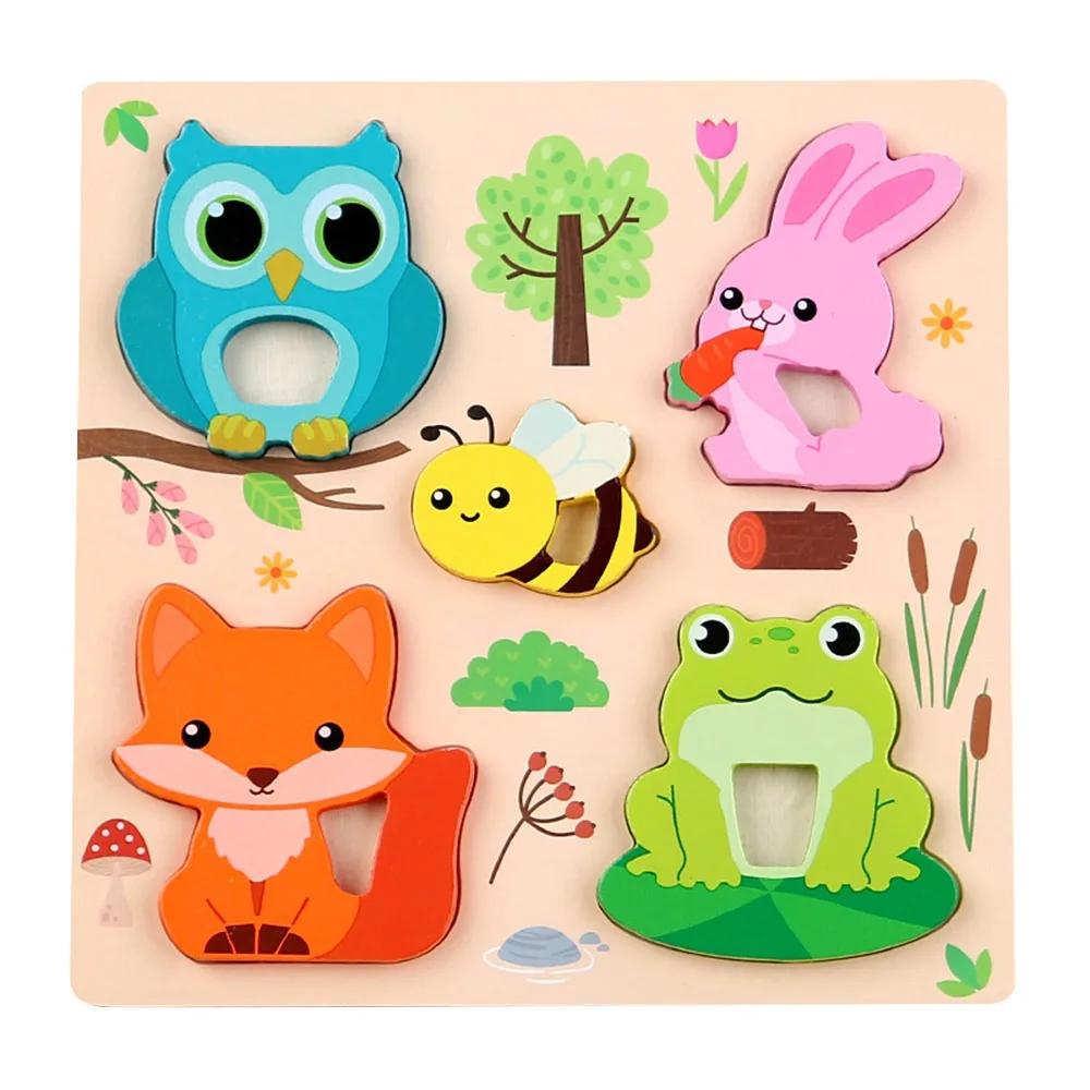 Dibujos Animados Nuevo Puzzles de Madera 3D Seguros Lindos Animales Serie Puzzle de Inteligencia Portátil Animales Puzzles Niños