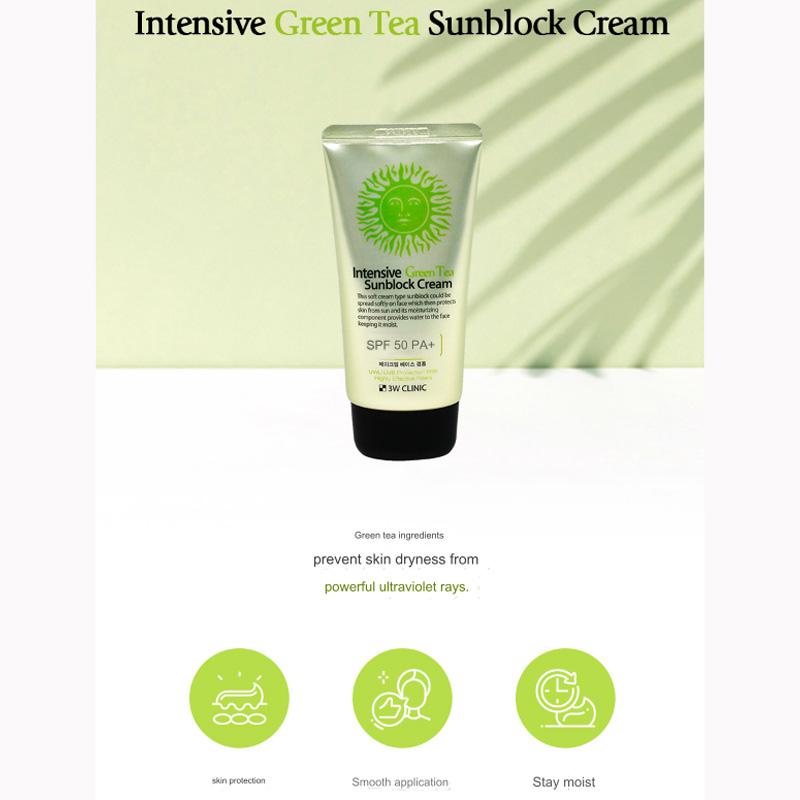 3w Clinic Crème solaire/écran solaire intensif au thé vert ou à l'aloès 70 ml (8 possibilités)