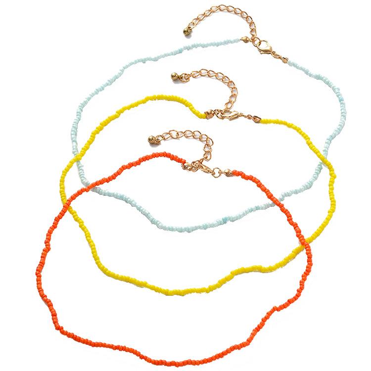 Color Beaded Rice Bead Necklace Bohemian Fashion Three-Color Multi-Layer Rice Bead Necklace Three-Piece Set