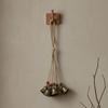 Vintage Bronze Bell Craft Bohemian Metal Pendant with Wooden Beads & Jute Rope, Retro Rustic Garden Chime Hanging Wind for Home Window Door