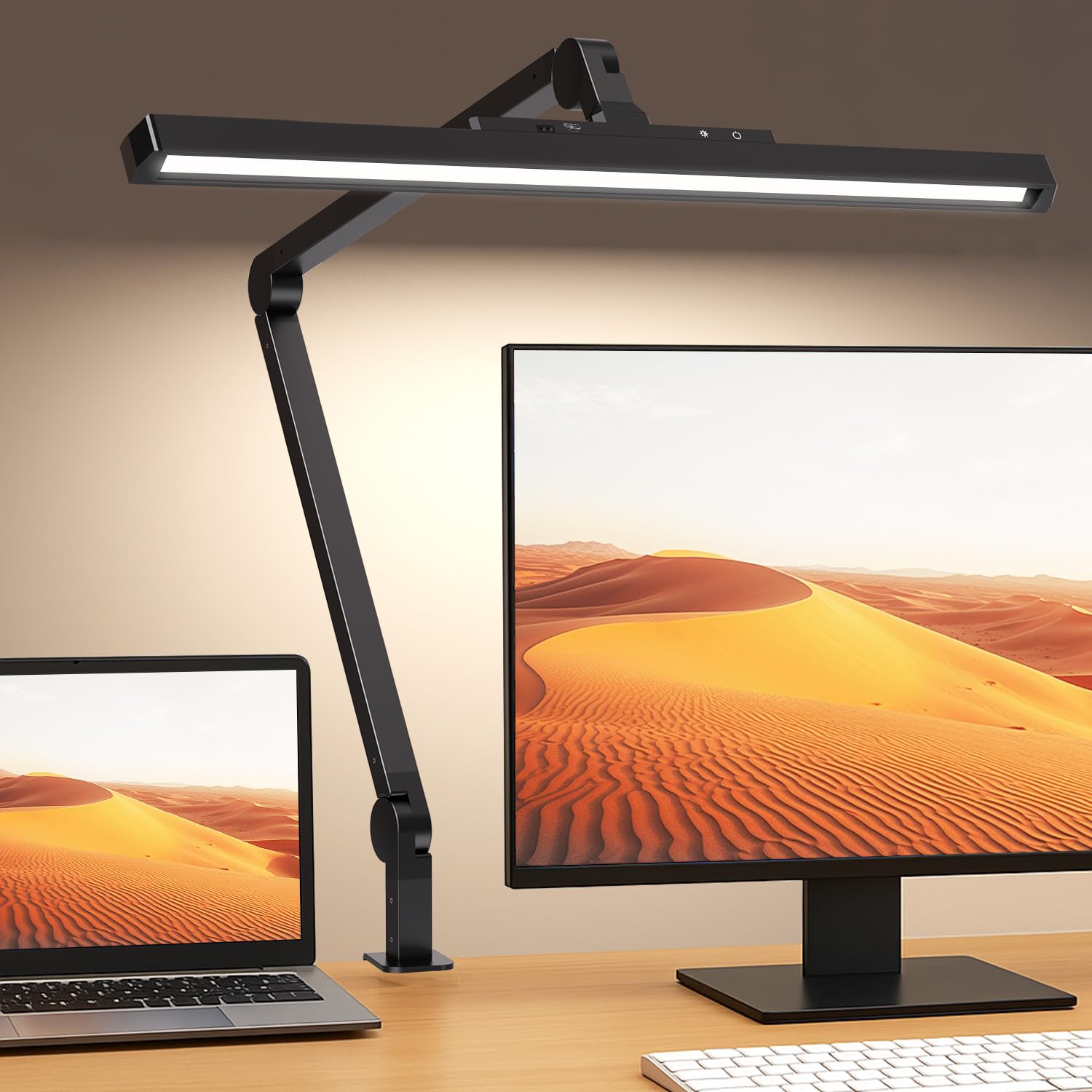 

BeaNet LED Desk Lamp with Motion Sensor and Asymmetrical Light Source, 4-Level Dimming and Color Adjustment, Eye-Friendly 45° Angle, Clamp,