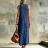 Rochie Maxi Fără Mâneci cu Decolteu în V din In pentru Femei, de Vară, Casual, Croială Largă, Rochie Lungă cu Detaliu Buton, Material Ușor și Respirabil