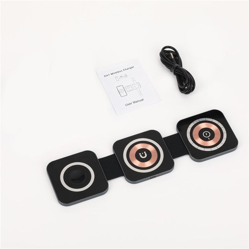 3 vienā magnētiskā bezvadu lādētāja paliktņa statīvs Saliekamie tālruņu lādētāji iPhone 15 14 13 12 11 Apple Watch AirPods 15 W ātrās uzlādes dokstacijas