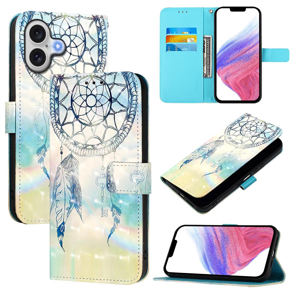 For iPhone 17 Leather Case Pattern Printing Wallet Stand Mobile Cover with Strap