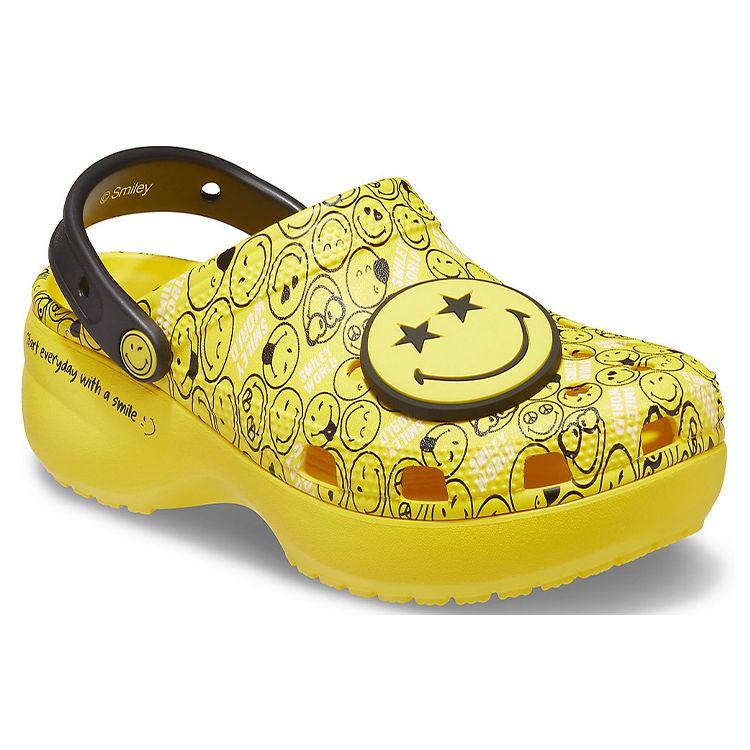 Crocs Smiley X  Classic Clog Eva Thick Sole Cloud Shoes Women Clogs Yellow Black 207233-90H