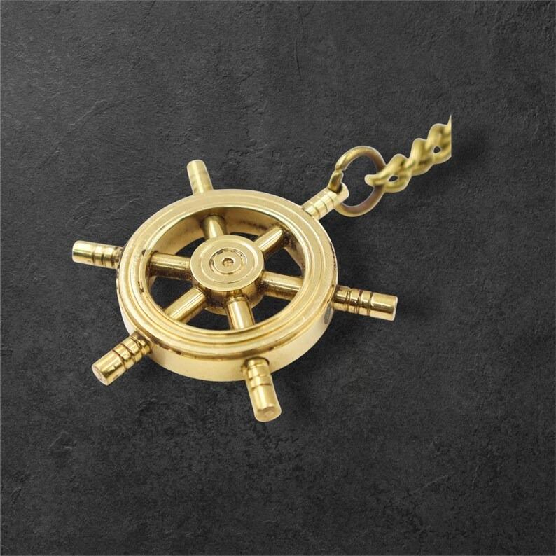 Portachiavi Timone Nautico in Ottone: Portachiavi Regalo Capitano di Nave