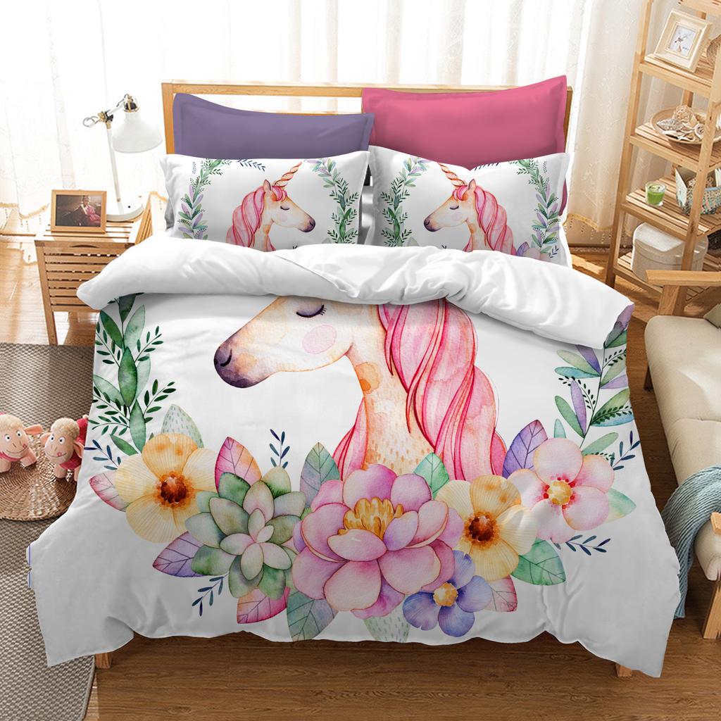 Printed 3d Cartoon Forest Unicorn Bedding Set 3 Pcs Duvet Cover Sets Universe Queen King Quilt Cover BedLinen Bedspread Bedset B