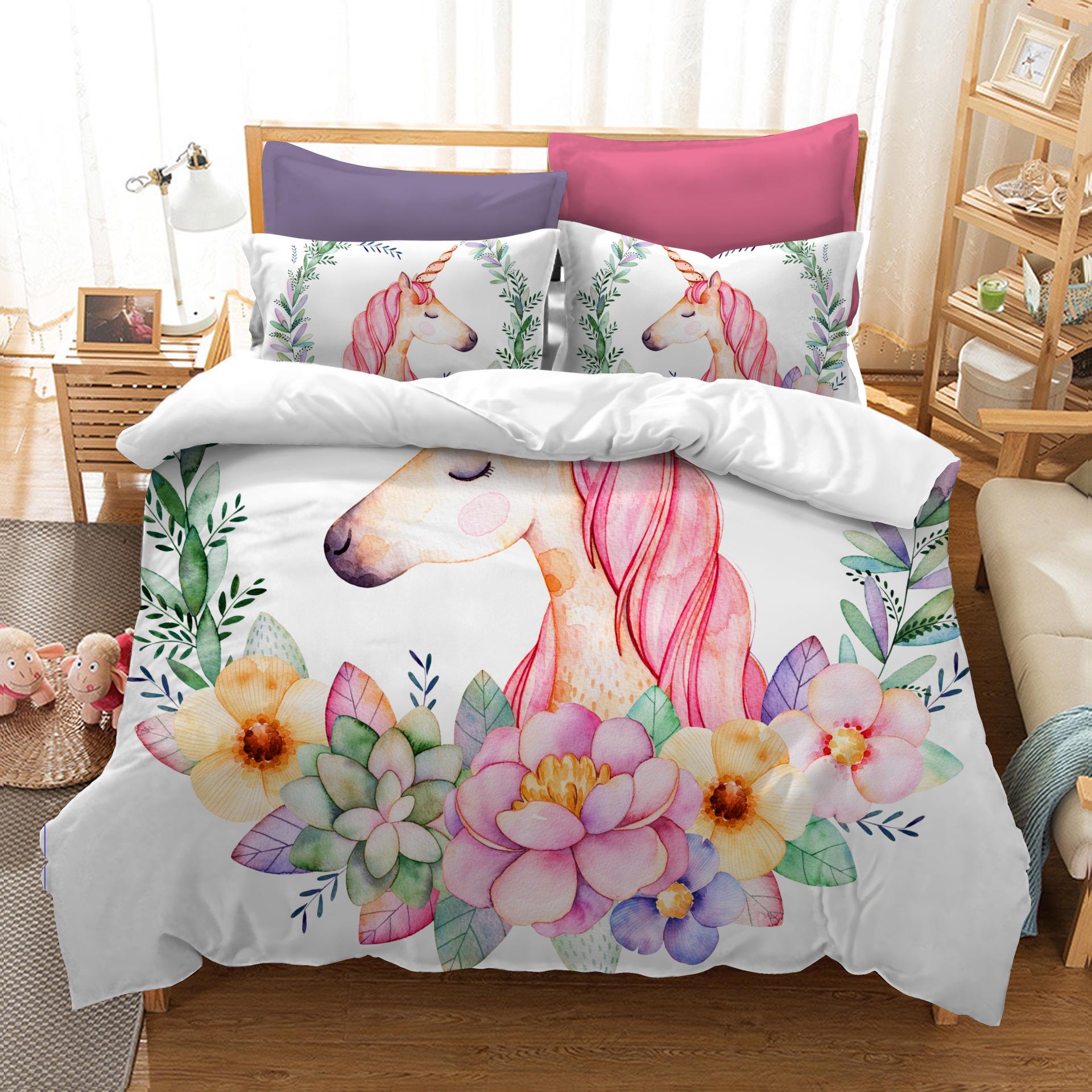 

Printed 3d Cartoon Forest Unicorn Bedding Set 3 Pcs Duvet Cover Sets Universe Queen King Quilt Cover BedLinen Bedspread Bedset B EU single(135x200cm)