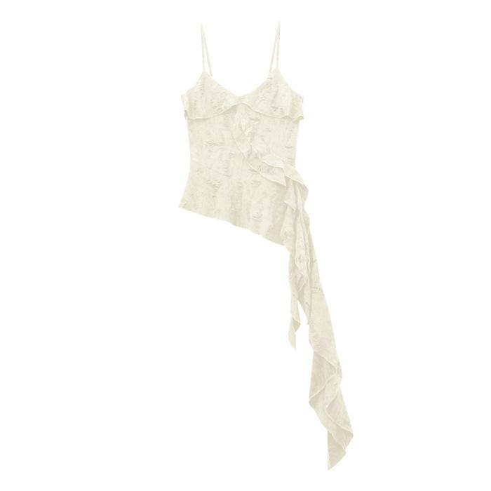 Summer sexy waist and thin irregular ruffle edge design sling vest women's fashion retro trend top
