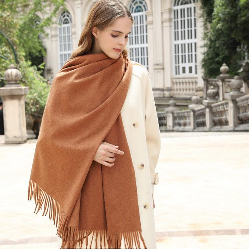 Womens Solid Color Wool Scarf With Fringe Winter Warm Shawl Mens Lightweight Cashmere-Blend Wrap Korean Style