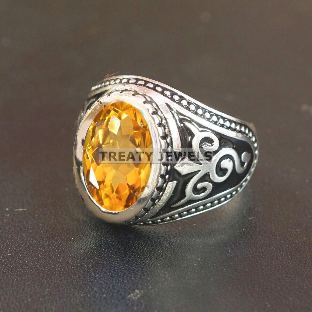Citrine Oval Cut Gemstone With 925 Sterling Silver Ring For Men's #A951 JL375669221975