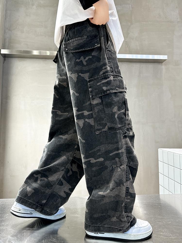 Boys' Cool Camo Pants - 2026 New Style, Straight Loose Fit, Versatile Autumn Wear