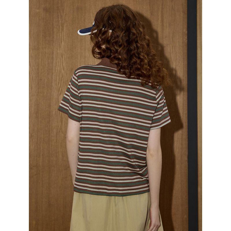 Coolhut American Retro Stripesd Preppy Style Casual Short-Sleeved T-Shirt for Women 2025 Summer New Style Polo Shirt Top
