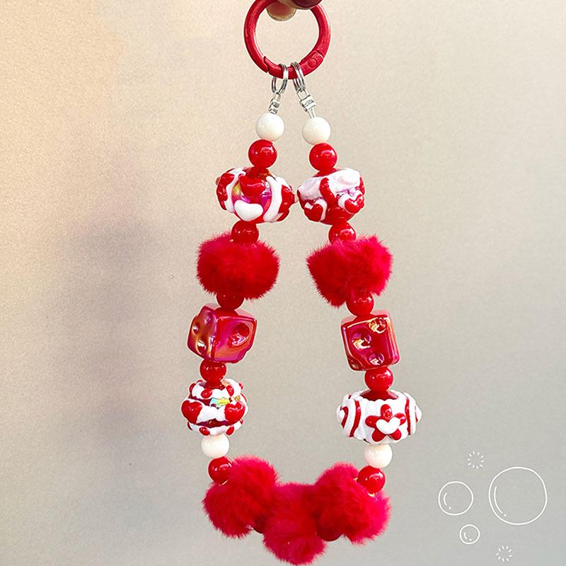 Roztomilý ručně kreslený korálkový řetízek na telefon, sladký přívěsek na klíče, kreativní řemínek na zápěstí proti ztracenému telefonu, dekorace na tašku, dárky