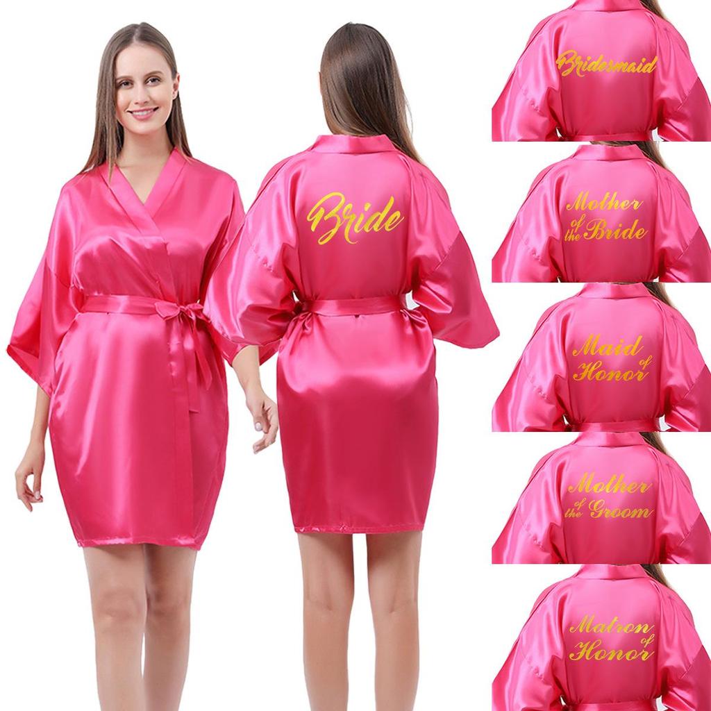 Classic Style Silk Bridesmaid & Bride Morning Robe with Hot Stamped Lettering