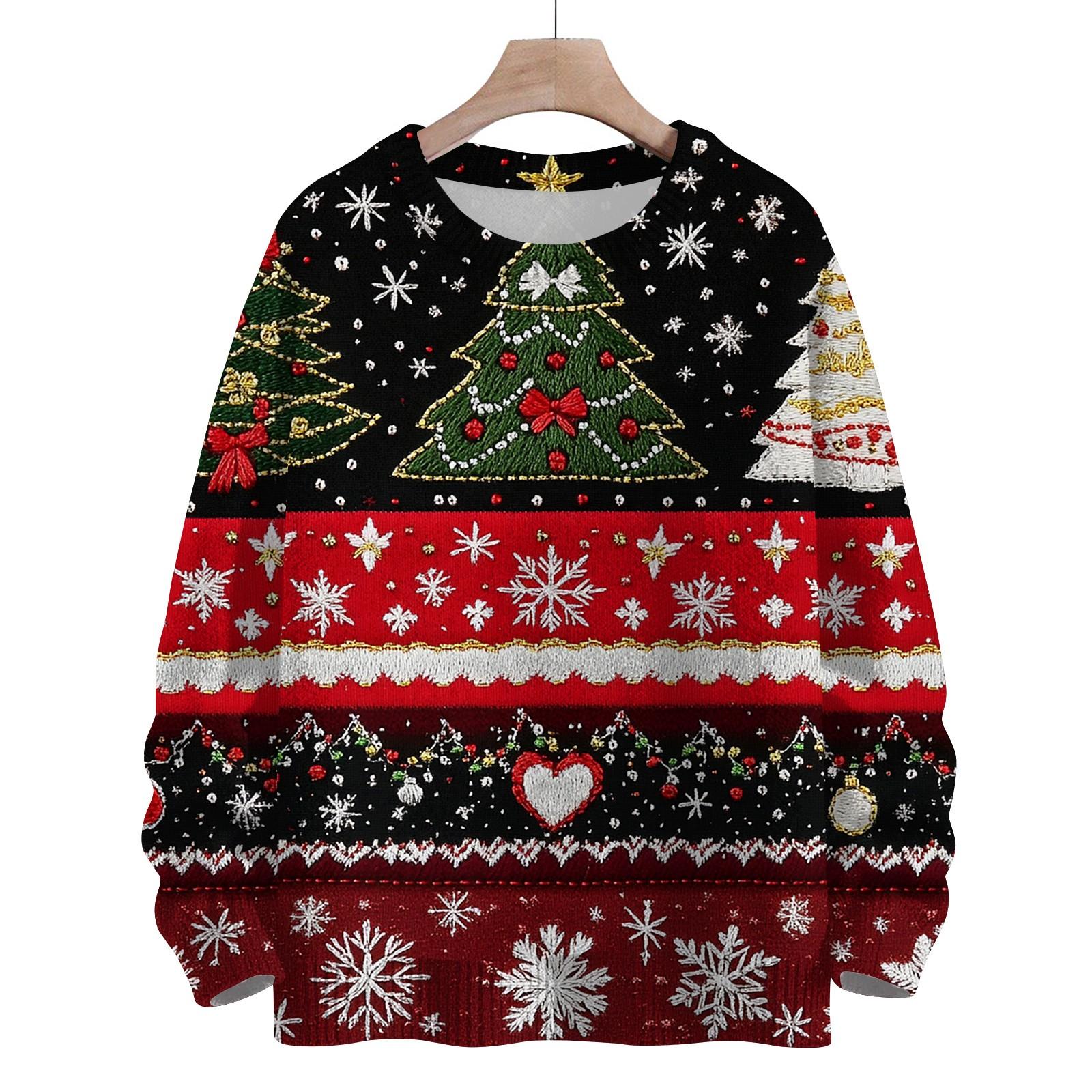 

Женская мода круглый вырез повседневный длинный рукав рождественский милый принт шерстяной трикотажный топ S киноварь