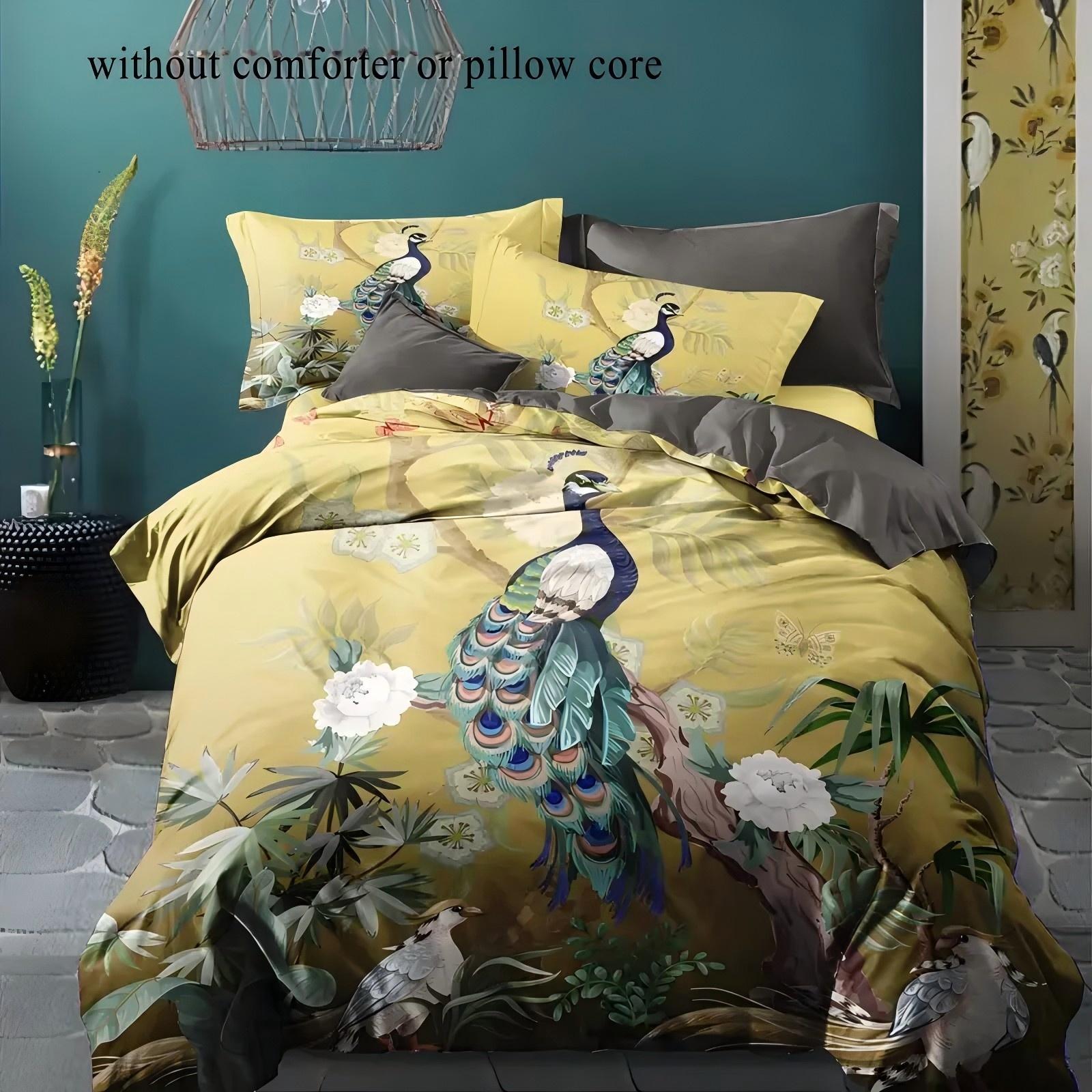 

Peacock Flower Pattern 3d Printed Bedding Set Elegant Retro Style Quilt Cover Set Comfortable Polyester Duvet Cover Pillowcases 135x200cm 2pcs
