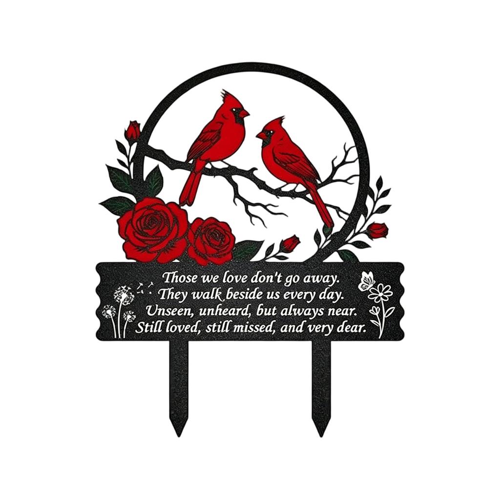 Metal Memorial Plaque for Cemetery Creative Garden Yard Decoration with Cardinal and Rose Design Inspirational Quote Stake for Outdoor Use