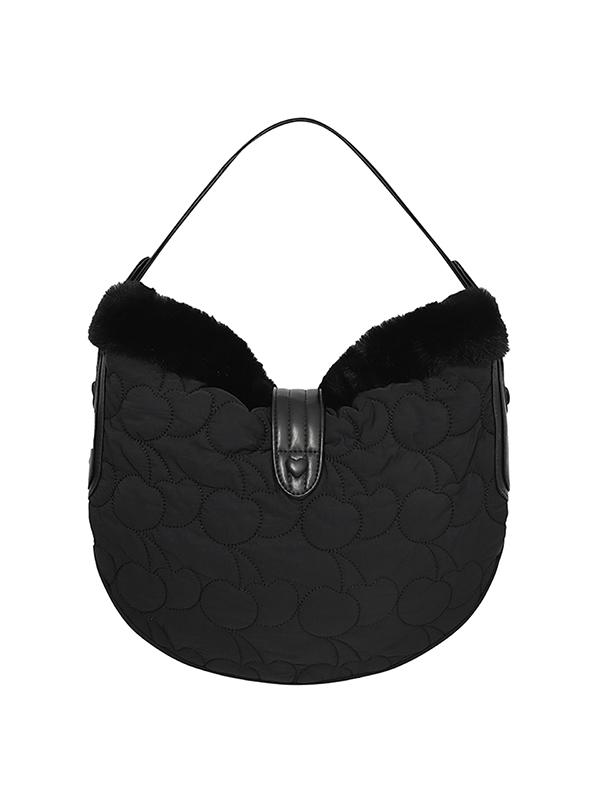 Kirsh Cherry Quilted Fur Handbag [Black]