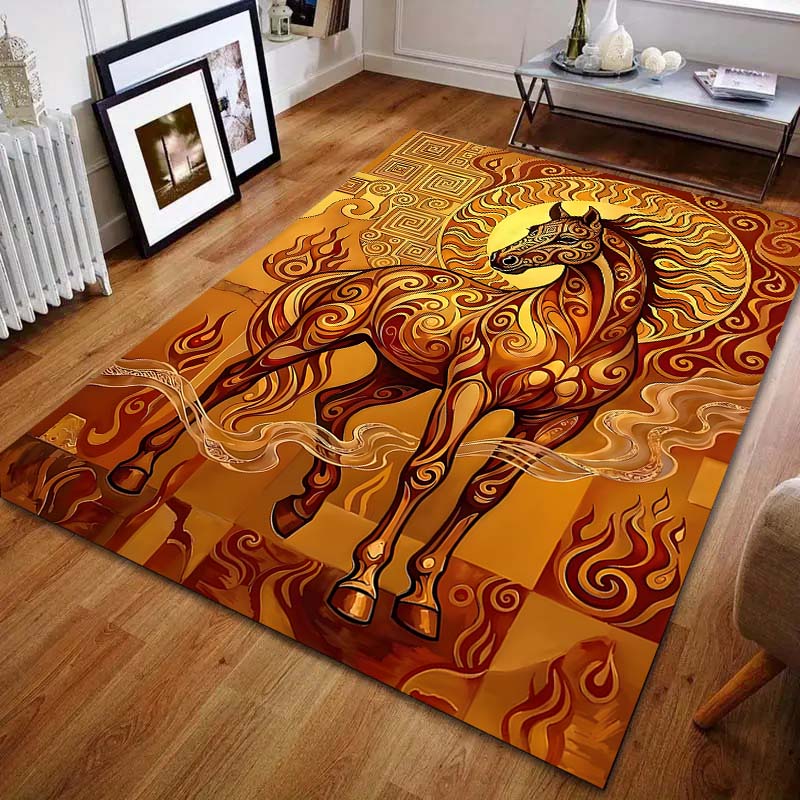 Multiple sizes Horse with flame patterns Carpet for Living Room Bedroom Sofa Home Decor Rus Non-slip Floor Mat Luxury Gift
