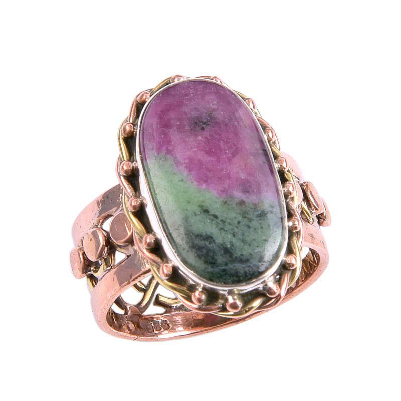 Ruby In Zoisite Handmade Lab-Created 925 Sterling Silver Two Tone Ring S.8 f9G98
