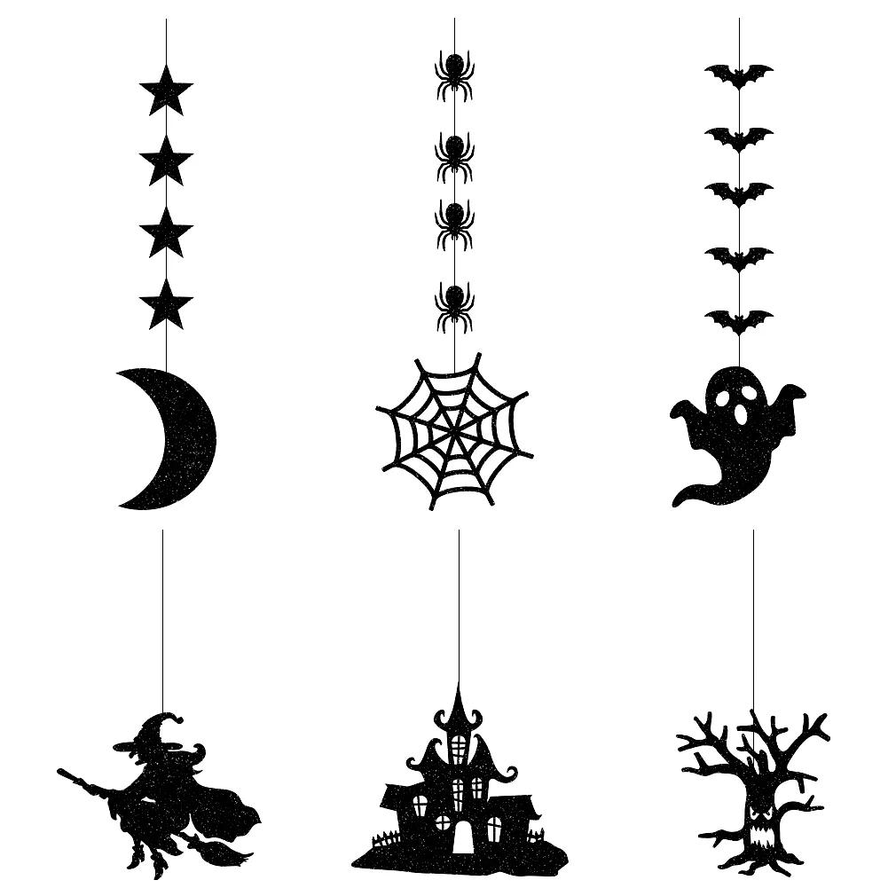 Six Piece Halloween Pendant Set with Witch Bat Spider Ghost for DIY Waterproof Party Decor